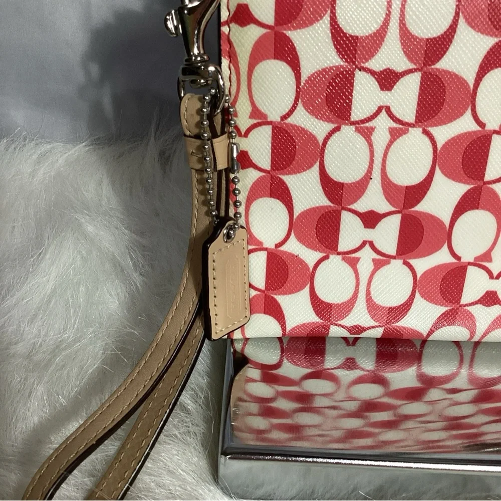 XL Coach Coated Canvas Sig C Wristlet Clutch Bag Phone Ready EUC